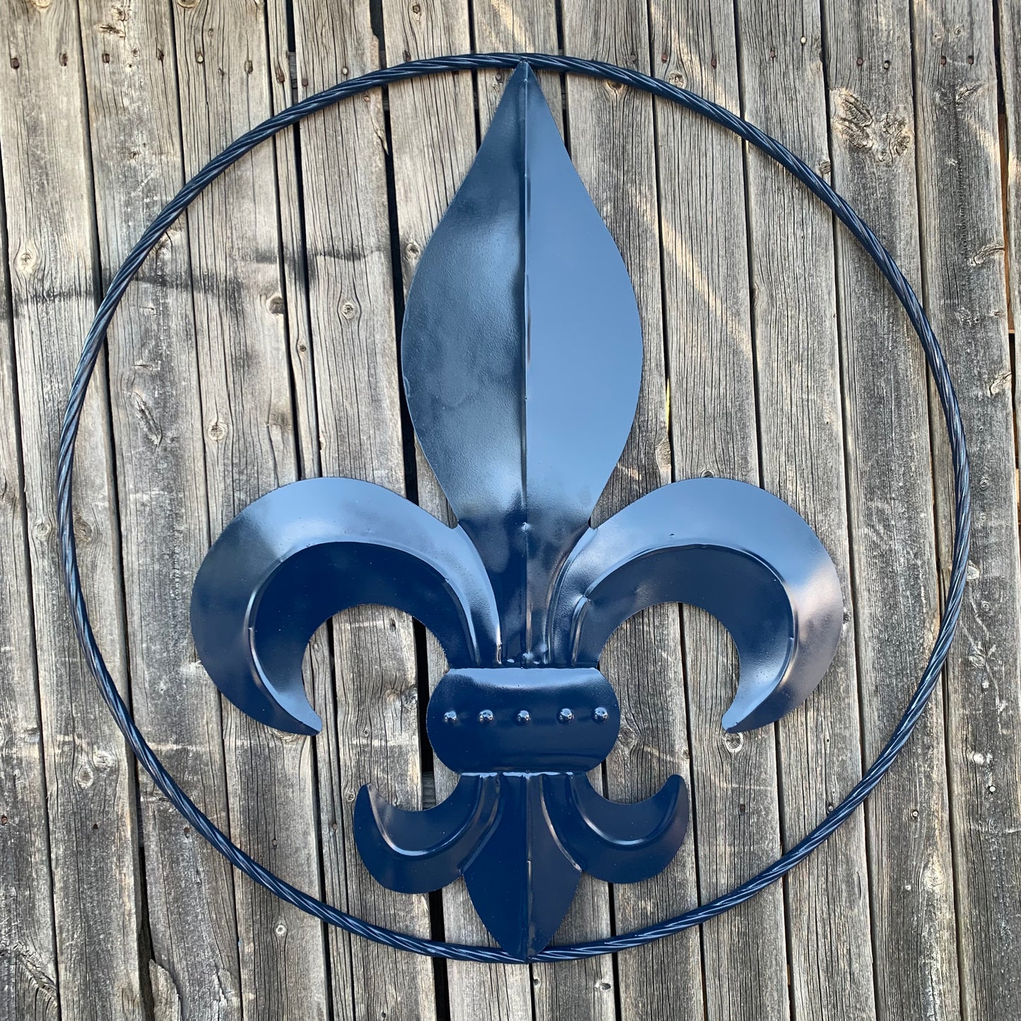 NAVY BLUE 24",36" FLEUR DE LIS METAL WALL ART SIGN WESTERN HOME DECOR HANDMADE NEW #EH10764