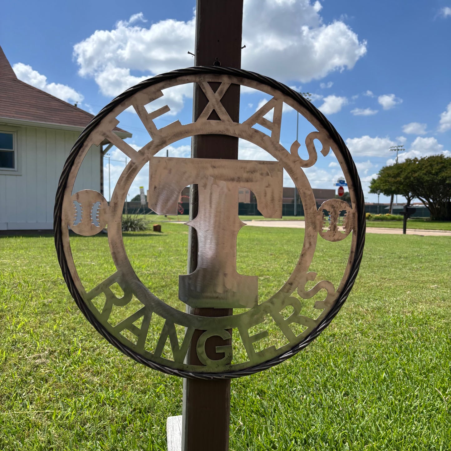 TEXAS RANGERS CUSTOM RAW METAL VINTAGE CRAFT TEAM SIGN TWISTED ROPE RING HANDMADE