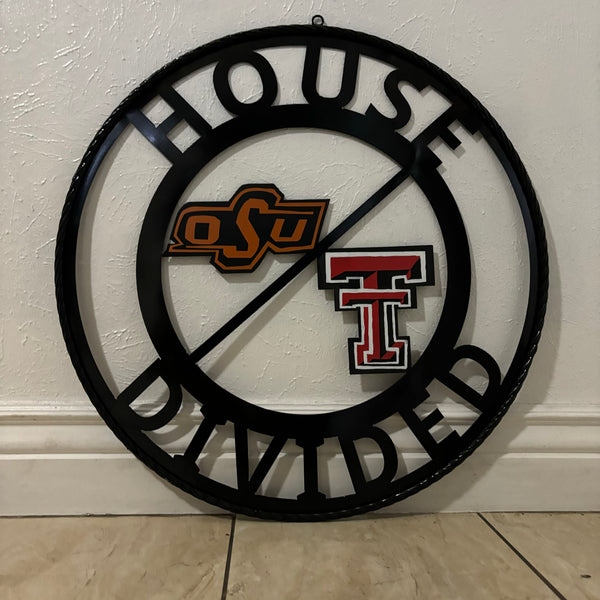 HOUSE DIVIDED OSU & TECH CUSTOM VINTAGE METAL CRAFT WALL ART RUSTIC TEAM SIGN HANDMADE 18",24",32",36