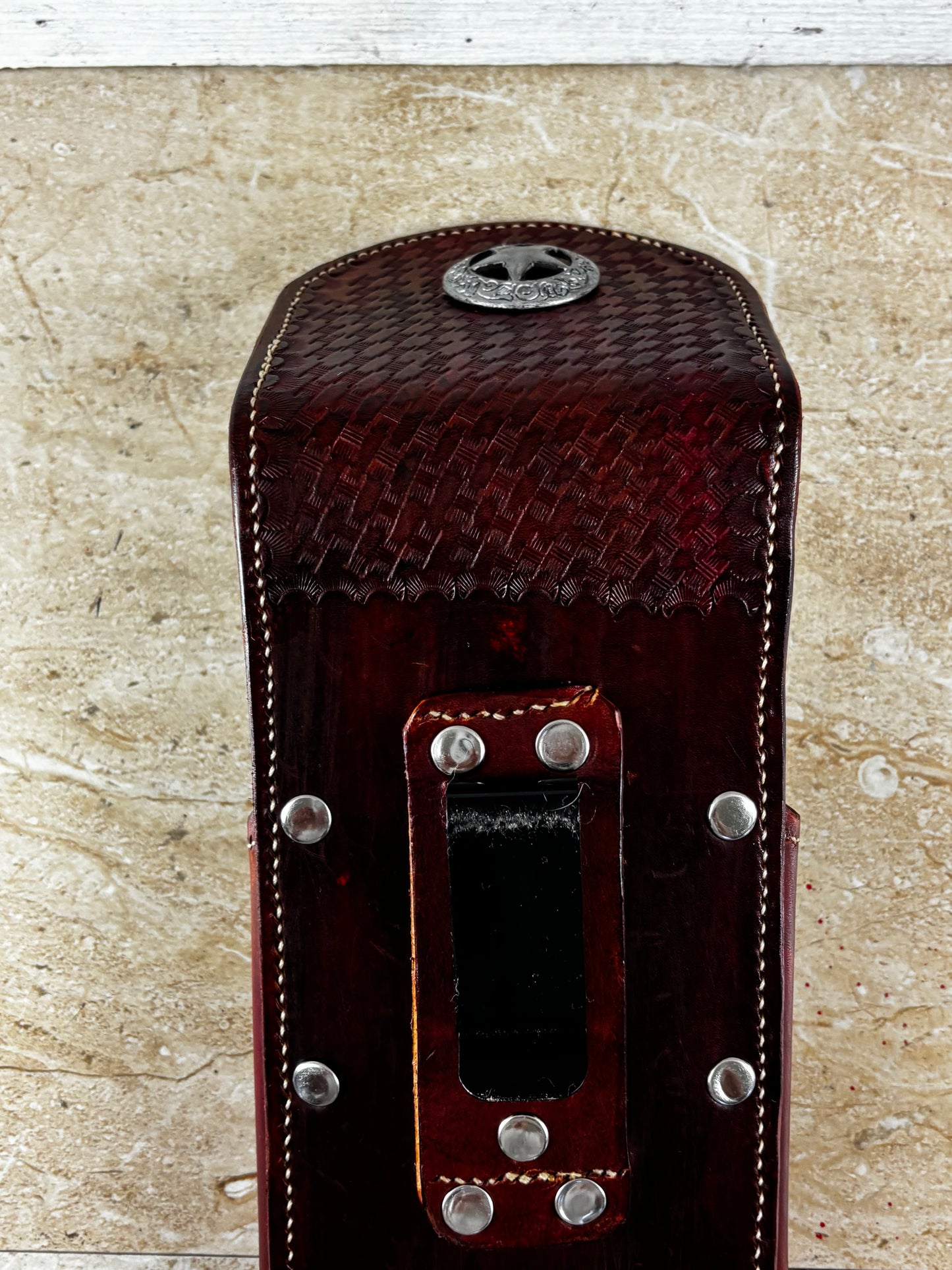 7" LONE STAR LEATHER HOLSTER BROWN STAR POUCH EXTRA LARGE  BELT LOOP CLIP CELL PHONE CASE UNIVERSAL HANDMADE #EH13808