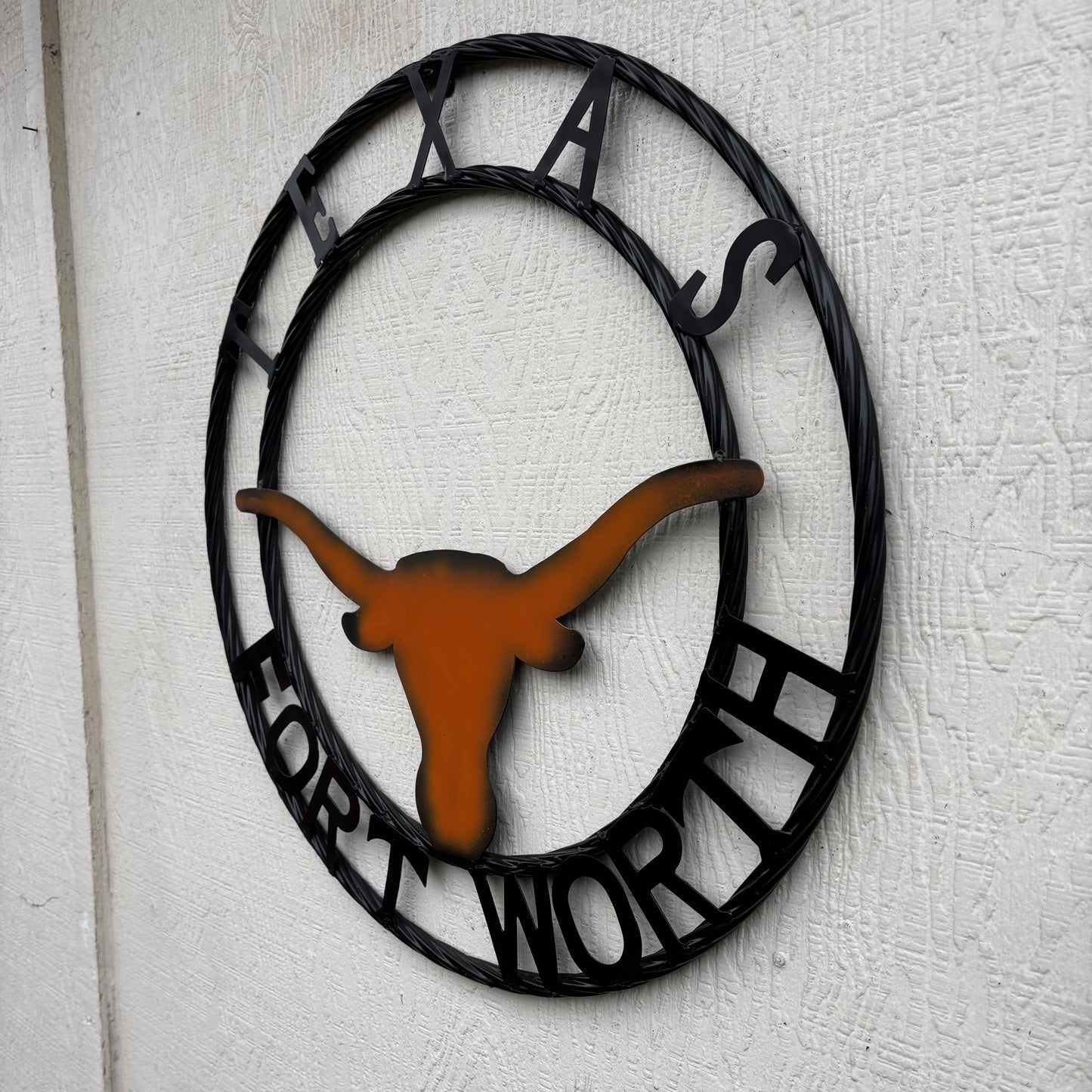 TEXAS FORT WORTH METAL SIGN LONGHORNS ORANGE WESTERN HOME DECOR HANDMADE