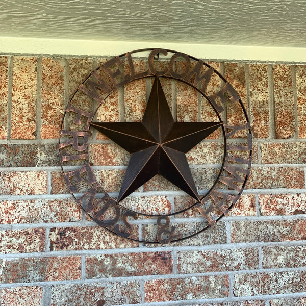 WELCOME FRIENDS FAMILY BARN METAL STAR WALL ART WESTERN HOME DECOR HANDMADE NEW