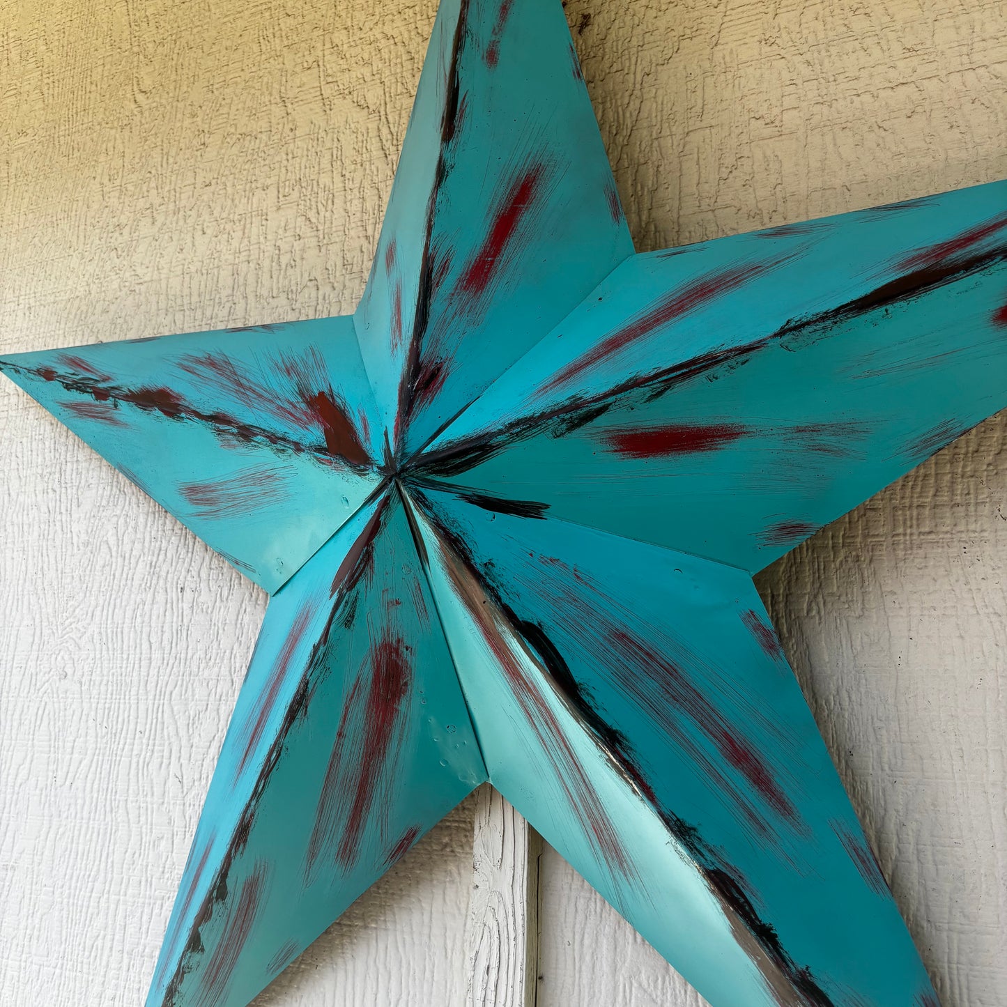 TURQUOISE DISTRESSED TWO TONE BARN STAR METAL ART WESTERN HOME DECOR HANDMADE