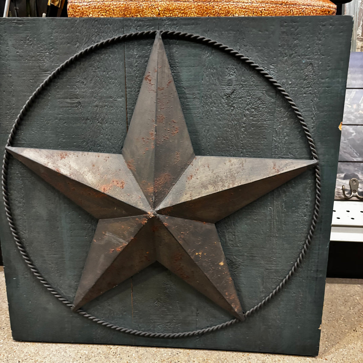 METAL STAR ON WOOD PANEL WESTERN HOME DECOR HANDMADE