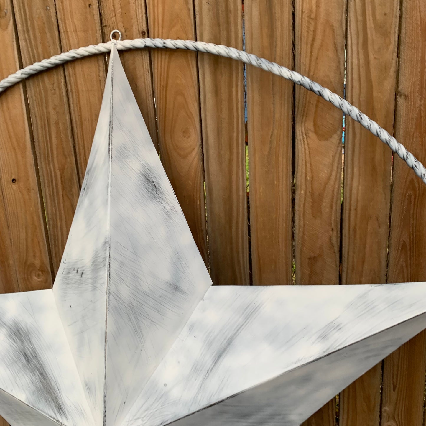 5 FOOT WHITE DISTRESSED STAR TWO TONE TEXTURE BARN STAR METAL LONESTAR TWISTED ROPE RING WESTERN HOME DECOR HANDMADE NEW