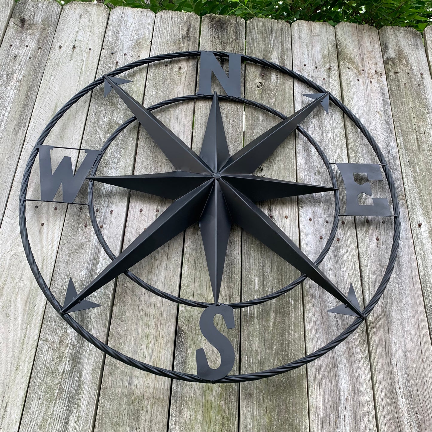 36" COMPASS RUSTIC BLACK METAL SIGN WALL ART WESTERN HOME DECOR HANDMADE NEW