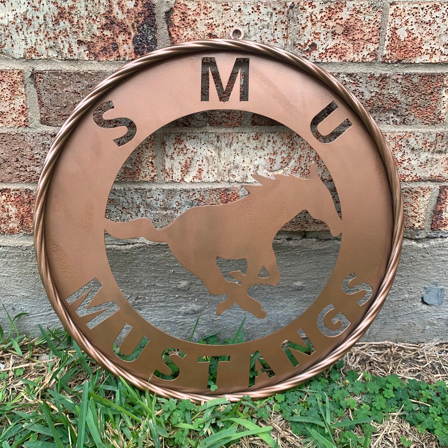 SMU MUSTANGS HAMMERED COPPER METAL CUSTOM VINTAGE CRAFT WALL ART TEAM SIGN HANDMADE