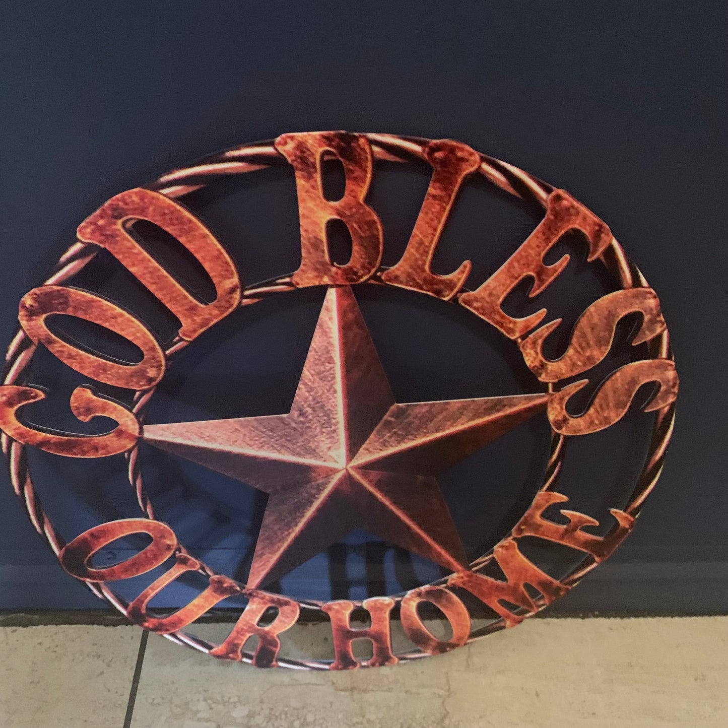 12" GOD BLESS OUR HOME METAL FLAT 2D  STAR SIGN LASERCUT ART WESTERN HOME DECOR HANDMADE NEW #EH11364