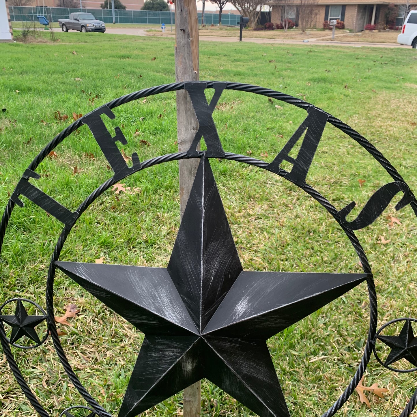 TEXAS BLACK DISTRESSED STAR TWO TONE TEXTURE BARN STAR METAL LONESTAR TWISTED ROPE RING WESTERN HOME DECOR HANDMADE NEW