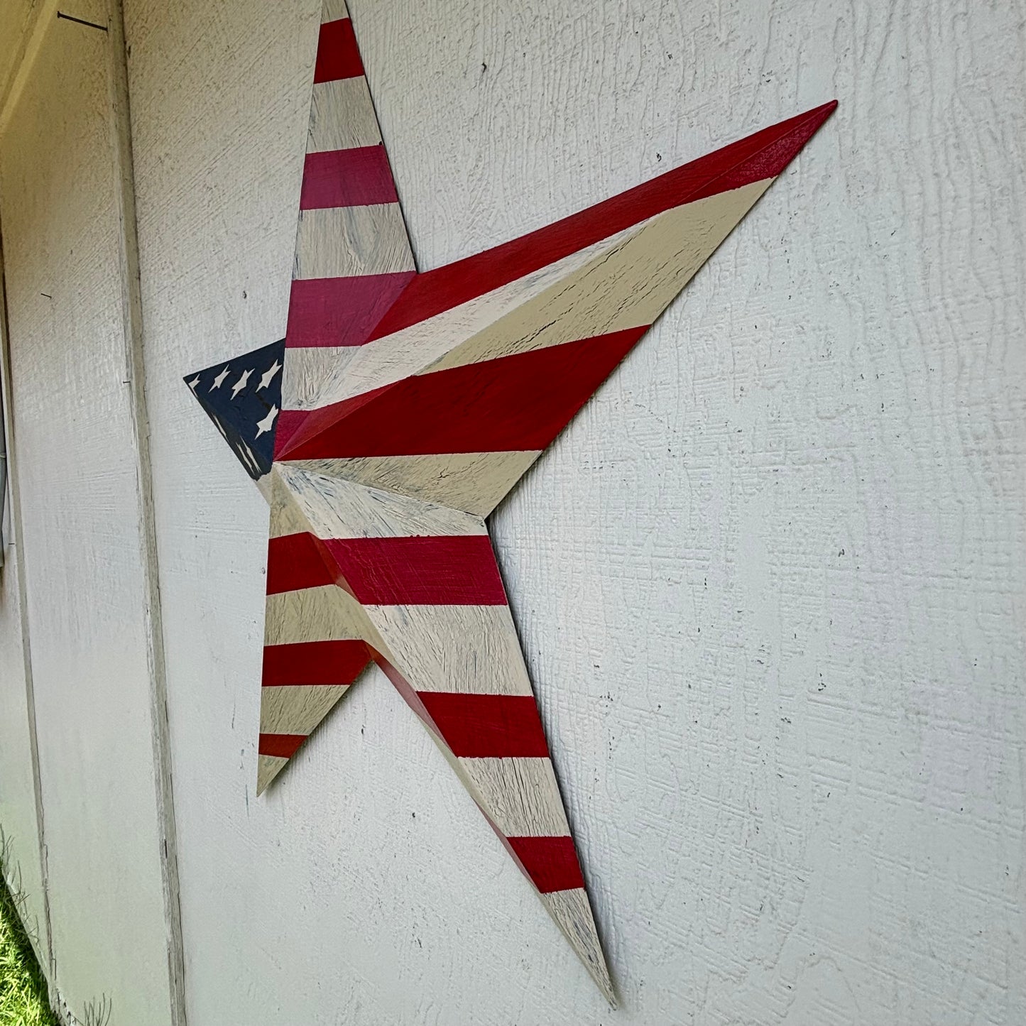 USA FLAG STAR CRACKLE RED IVORY NAVY BLUE METAL BARN STAR METAL WALL ART WESTERN HOME DECOR HANDMADE NEW