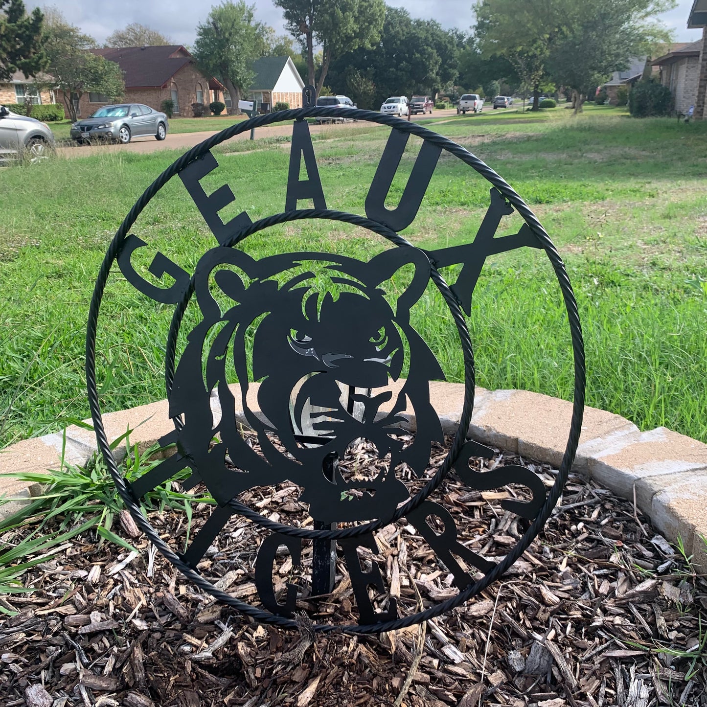 GEAUX TIGERS BLACK CUSTOM METAL VINTAGE CRAFT SIGN TEAM HANDMADE