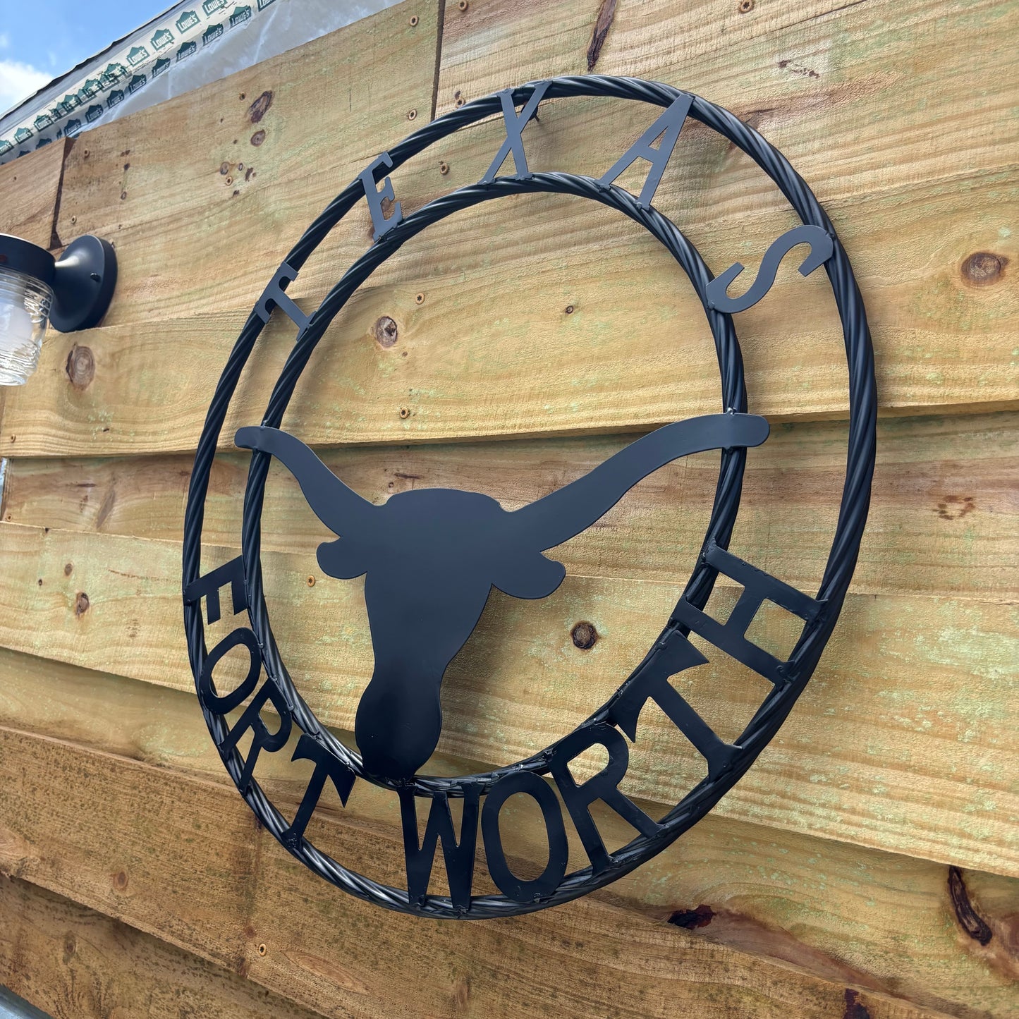 TEXAS FORT WORTH METAL SIGN LONGHORNS BLACK WESTERN HOME DECOR HANDMADE