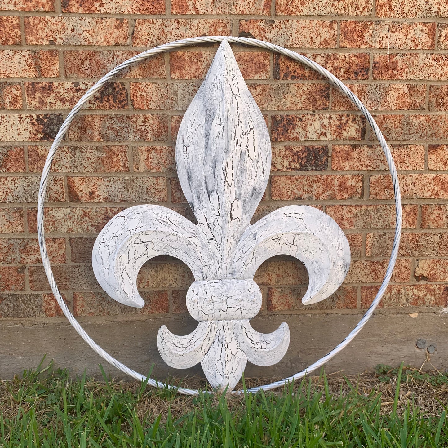 24",36" FLEUR DE LIS METAL CRACKLE WHITE WESTERN HOME DECOR HANDMADE WALL ART NEW #EH10149