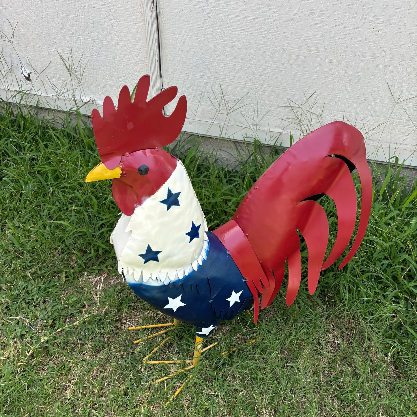 USA FLAG ROOSTER AMERICAN RED WHITE BLUE PATRIOTIC GARDEN METAL SCULPTURE WESTERN HOME DECOR ORNAMENT HANDMADE #34-003