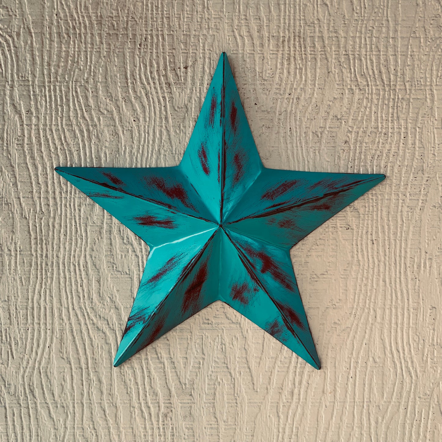 TURQUOISE DISTRESSED TWO TONE BARN STAR METAL ART WESTERN HOME DECOR HANDMADE NEW