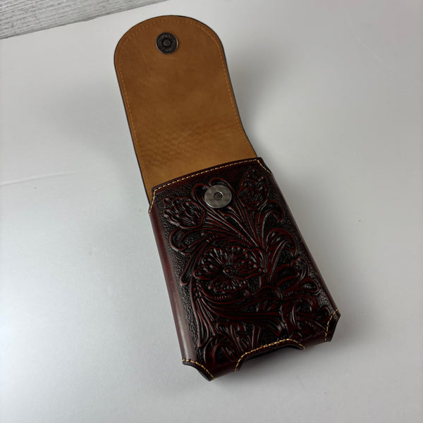 7" PLAIN FLORAL LEATHER HOLSTER BROWN STAR POUCH EXTRA LARGE  BELT LOOP CELL PHONE CASE UNIVERSAL OVERSIZE