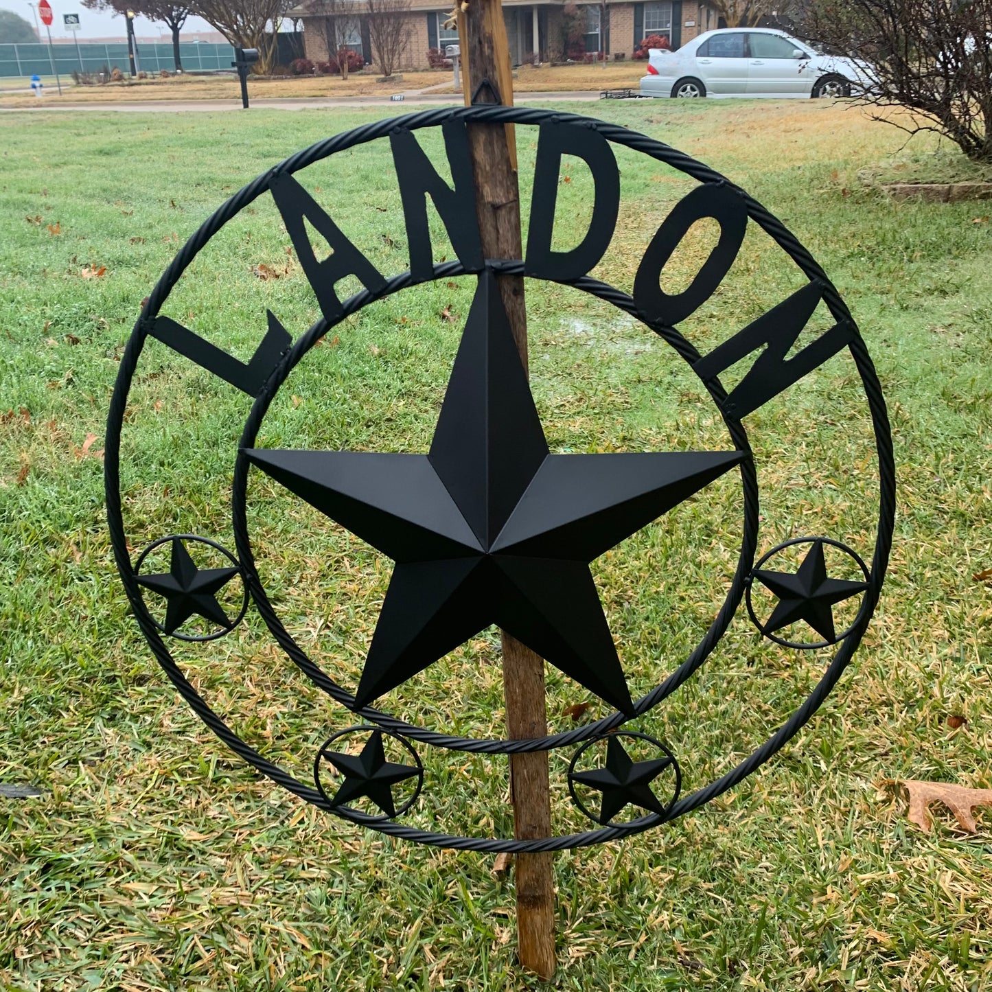 LANDON STYLE CUSTOM NAME STAR BARN METAL STAR 3d TWISTED ROPE RING WESTERN HOME DECOR RUSTIC BLACK HANDMADE 24",32",36",50"