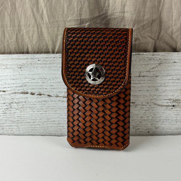 7" LONE STAR LEATHER HOLSTER TAN BROWN STAR POUCH EXTRA LARGE  BELT LOOP CELL PHONE CASE UNIVERSAL OVERSIZE #EH12702
