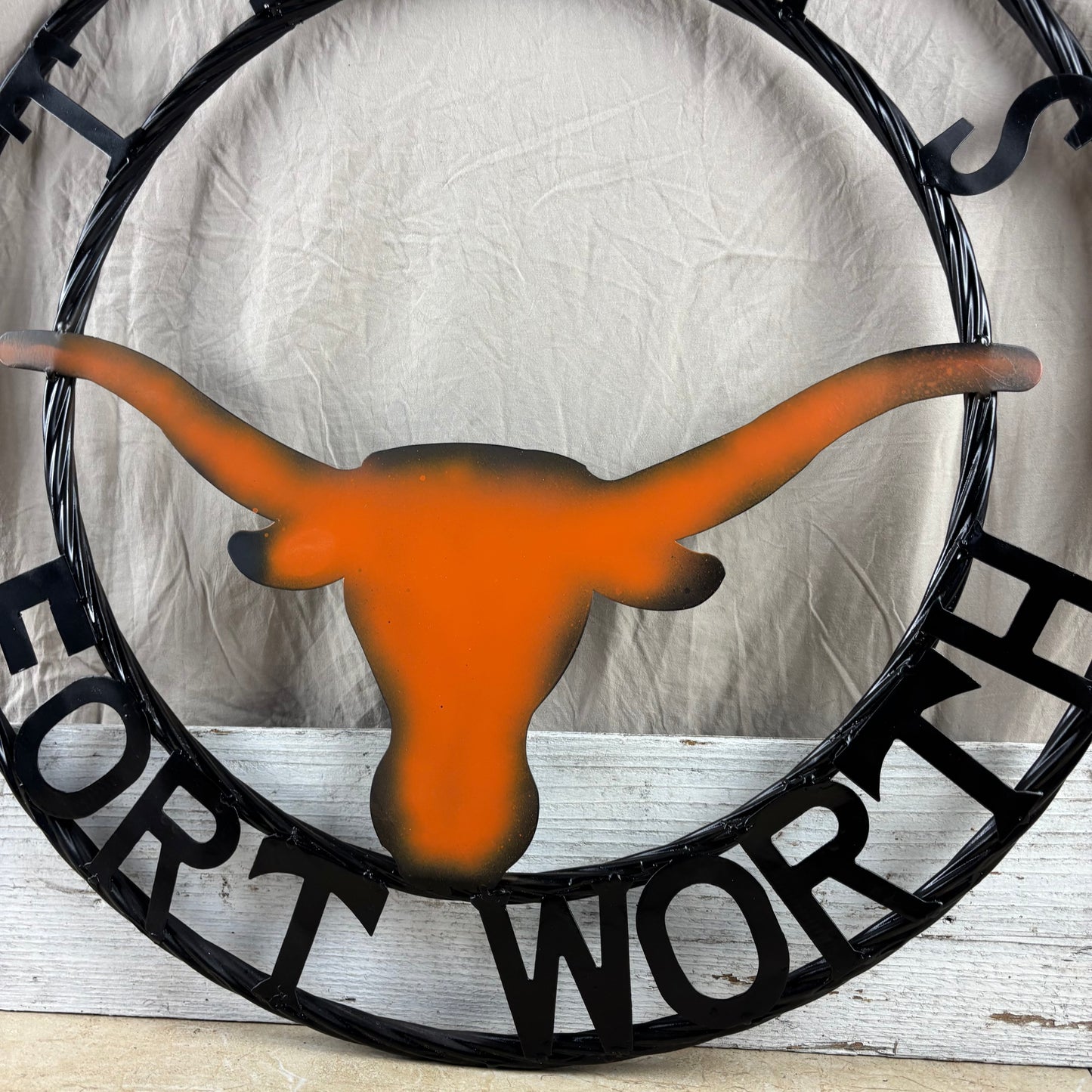TEXAS FORT WORTH METAL SIGN LONGHORNS ORANGE WESTERN HOME DECOR HANDMADE