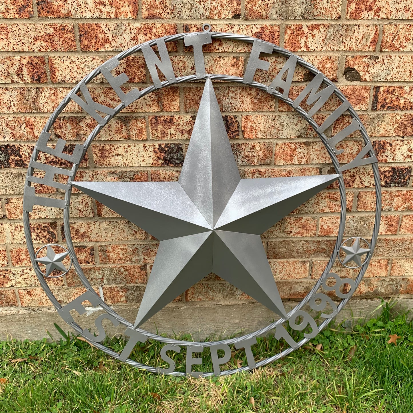 KENT STYLE CUSTOM STAR NAME BARN METAL STAR 3d TWISTED ROPE RING WESTERN HOME DECOR RUSTIC GREY SILVER HANDMADE 24",32",36",50"