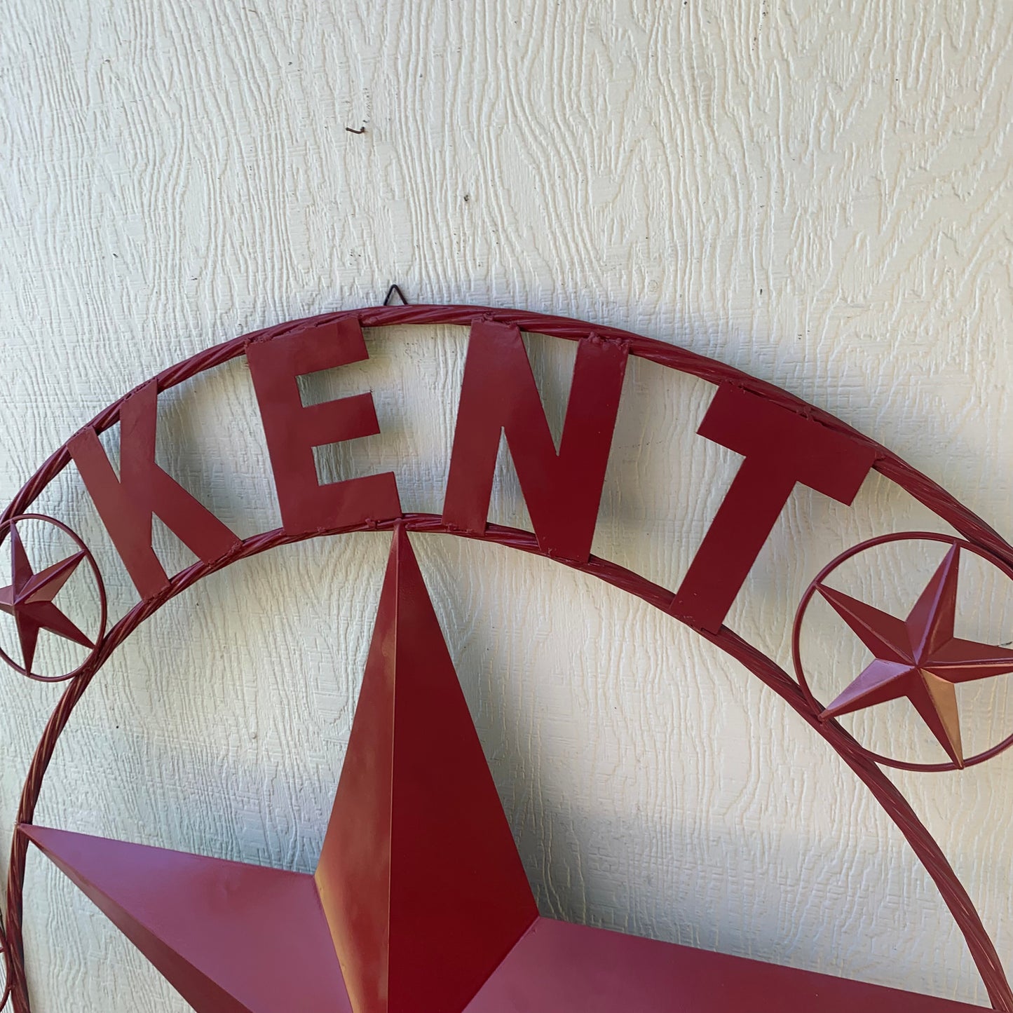 KENT STYLE YOUR CUSTOM STAR METAL NAME RUSTIC BURGUNDY RED CUSTOM 3d STAR METAL NAME BARN STAR TWISTED ROPE RING DESIGN METAL WALL ART HOME DECOR ANY SIZE