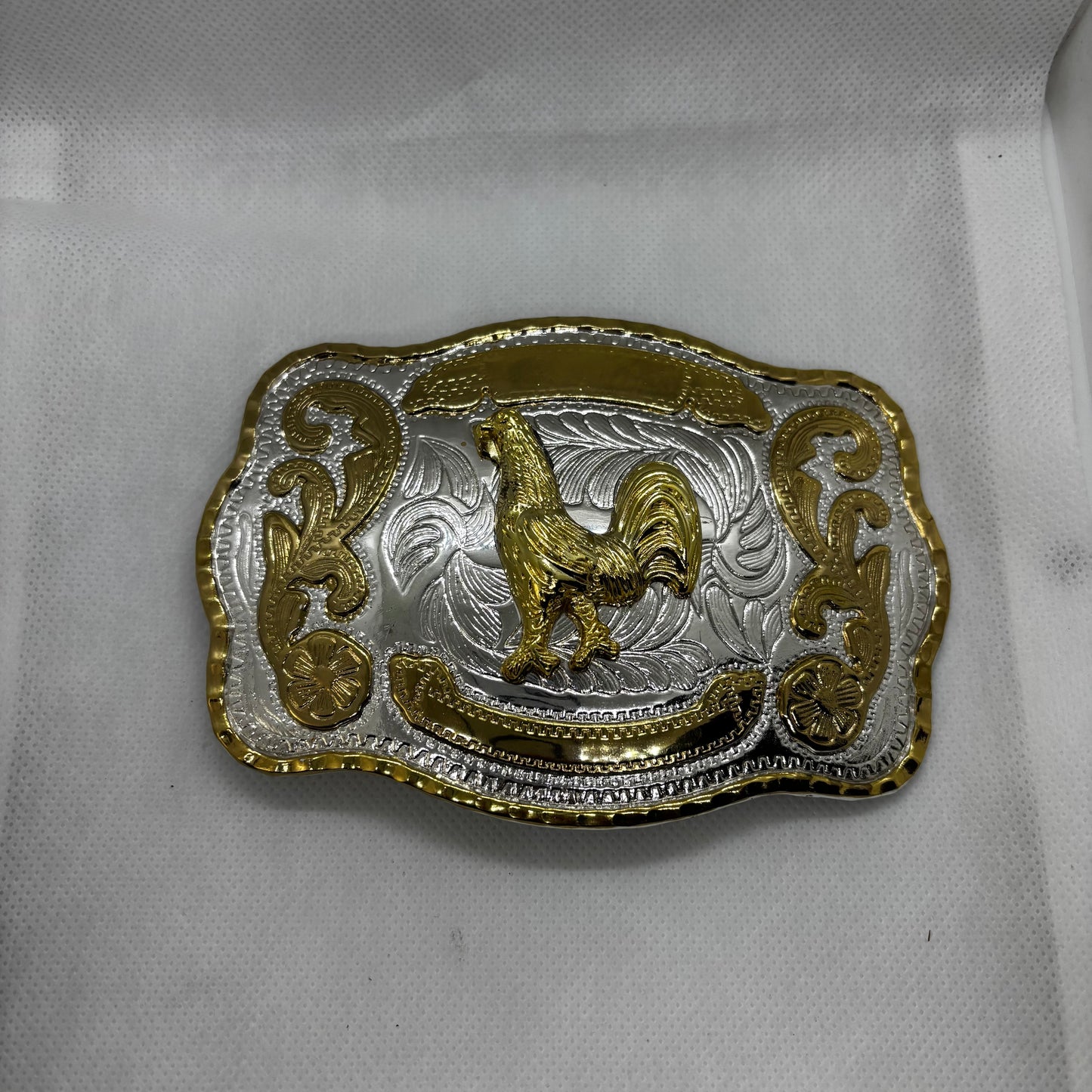 ROOSTER BELT BUCKLE GOLD SILVER WESTERN BUCKLE CRAFT HANDMADE 5.5" X 4" #EH13802