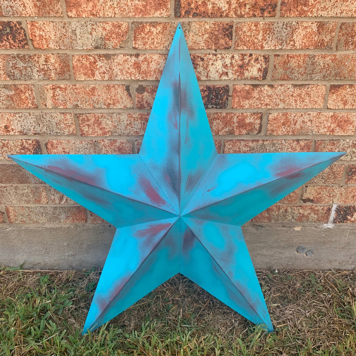 #EH10540 TURQUOISE DISTRESSED TWO TONE BARN STAR METAL ART WESTERN HOME DECOR HANDMADE NEW