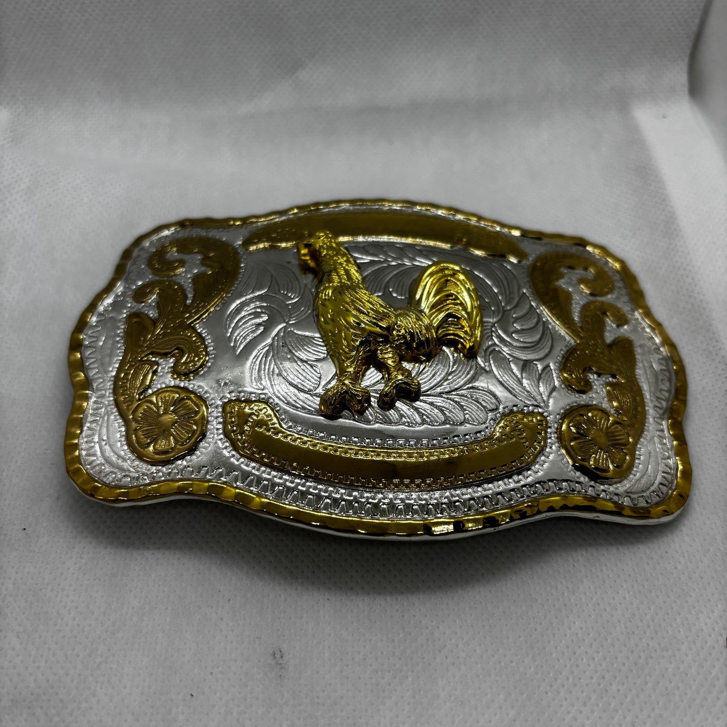ROOSTER BELT BUCKLE GOLD SILVER WESTERN BUCKLE CRAFT HANDMADE 5.5" X 4" #EH13802