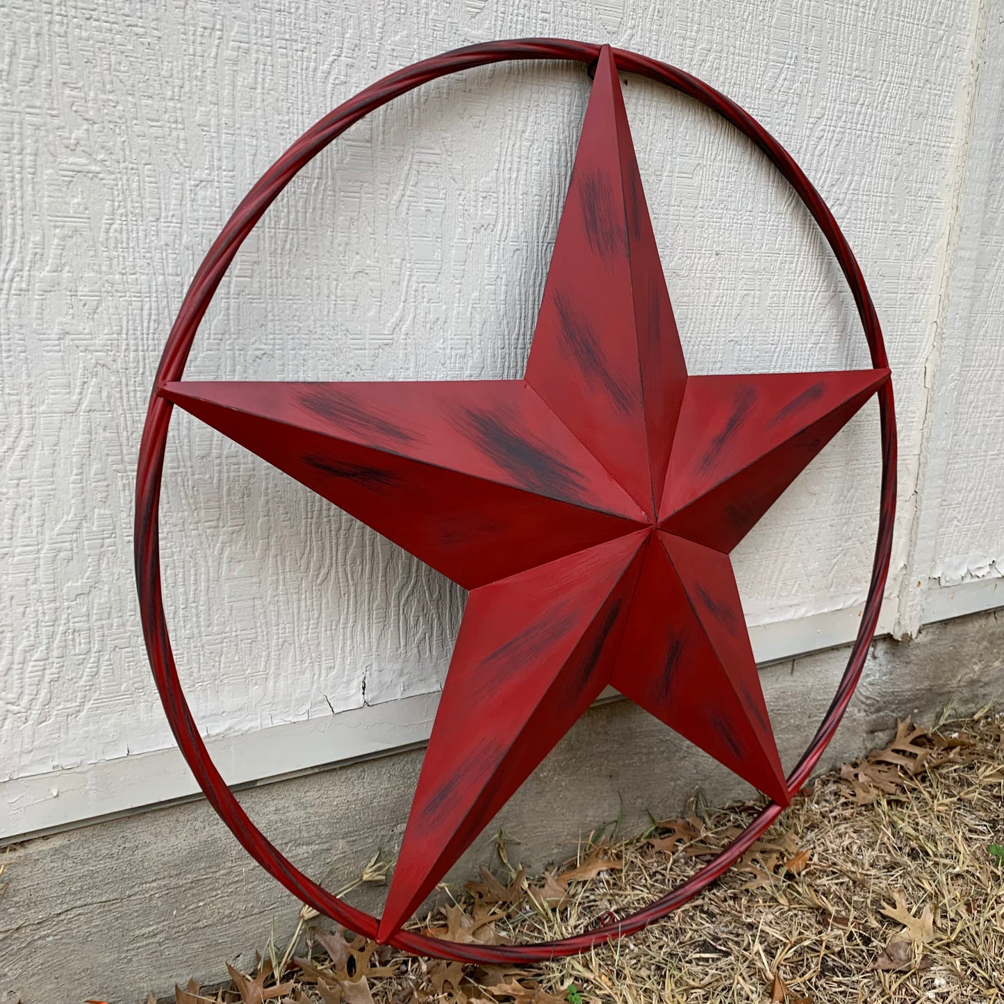 RED DISTRESSED STAR TWO TONE TEXTURE BARN STAR METAL LONESTAR TWISTED ROPE RING WESTERN HOME DECOR HANDMADE NEW #EH12958