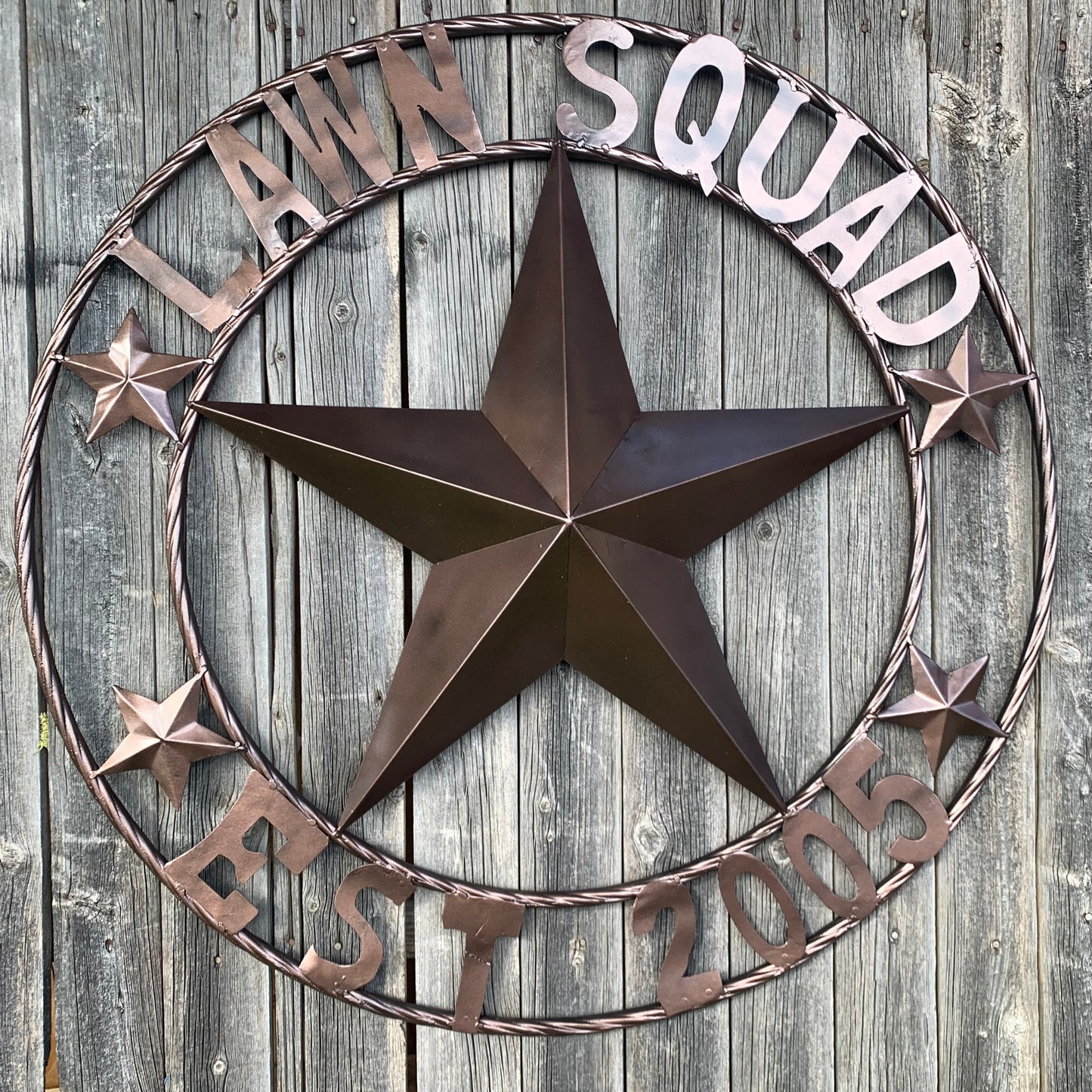 LAWN SQUAD STYLE CUSTOM BARN STAR NAME YOUR CUSTOM NAME STAR METAL NAME BARN STAR WITH TWISTED ROPE RING DESIGN METAL WALL 3d STAR ART WESTERN HOME DECOR RUSTIC BRONZE NEW
