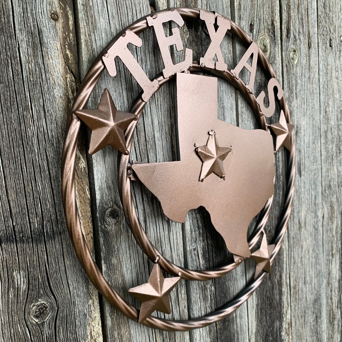 12" STATE OF TEXAS MAP RUSTIC BRONZE TWISTED RING METAL SIGN WESTERN HOME DECOR HANDMADE NEW