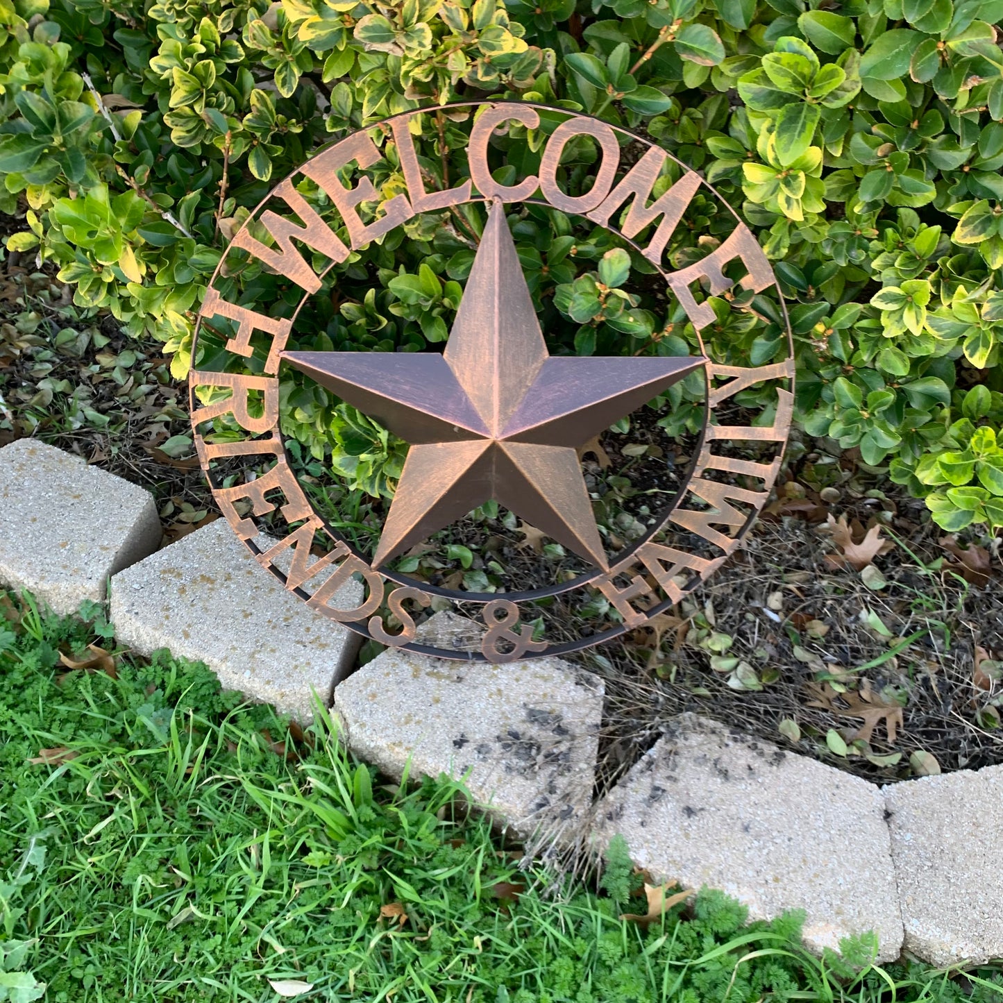 WELCOME FRIENDS FAMILY BARN METAL STAR WALL ART BRONZE WESTERN HOME DECOR HANDMADE NEW #EH13339