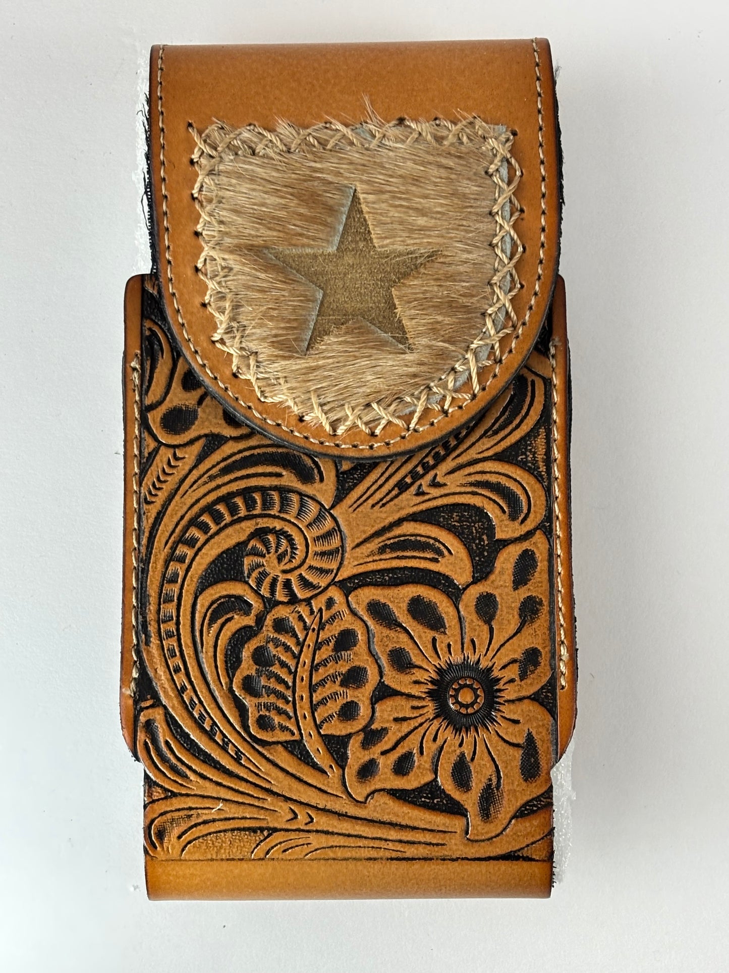 7" STAR LEATHER HOLSTER TAN BROWN STAR POUCH EXTRA LARGE  BELT LOOP CELL PHONE CASE UNIVERSAL OVERSIZE #EH13320