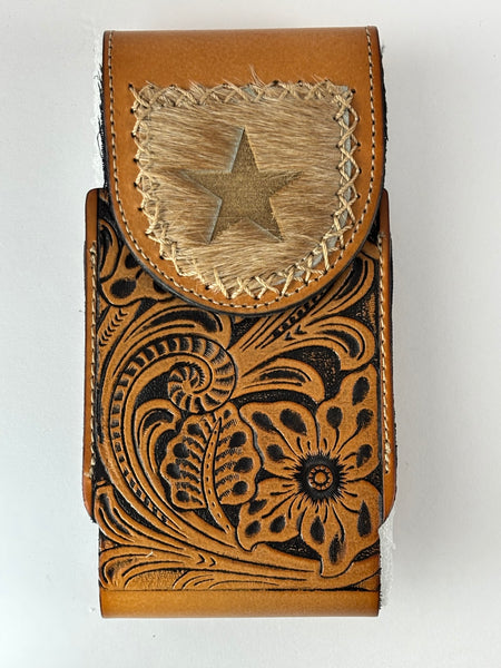7" STAR LEATHER HOLSTER TAN BROWN STAR POUCH EXTRA LARGE  BELT LOOP CELL PHONE CASE UNIVERSAL OVERSIZE