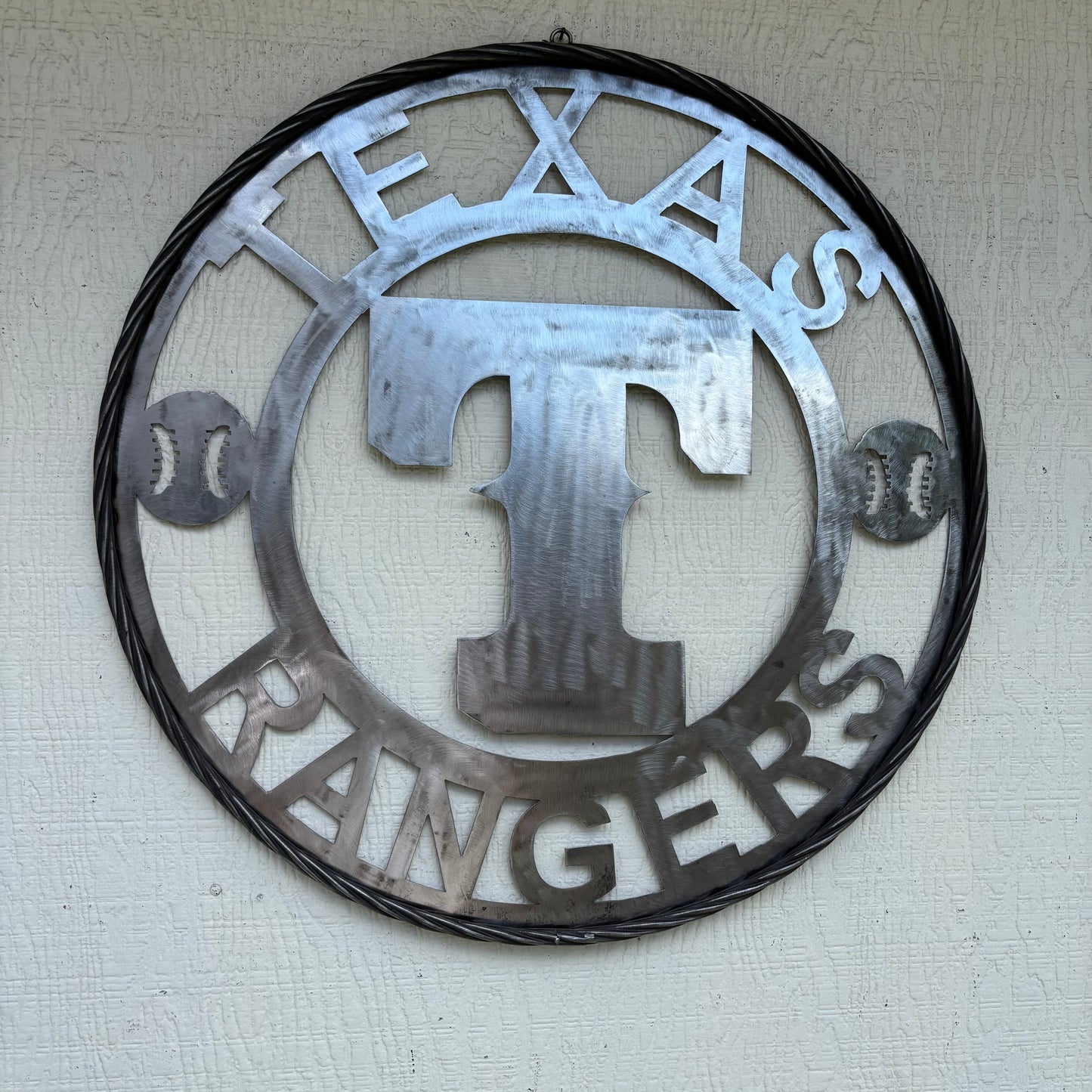 TEXAS RANGERS CUSTOM RAW METAL VINTAGE CRAFT TEAM SIGN TWISTED ROPE RING HANDMADE