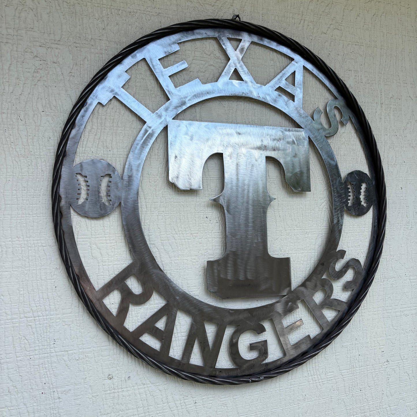 TEXAS RANGERS CUSTOM RAW METAL VINTAGE CRAFT TEAM SIGN TWISTED ROPE RING HANDMADE