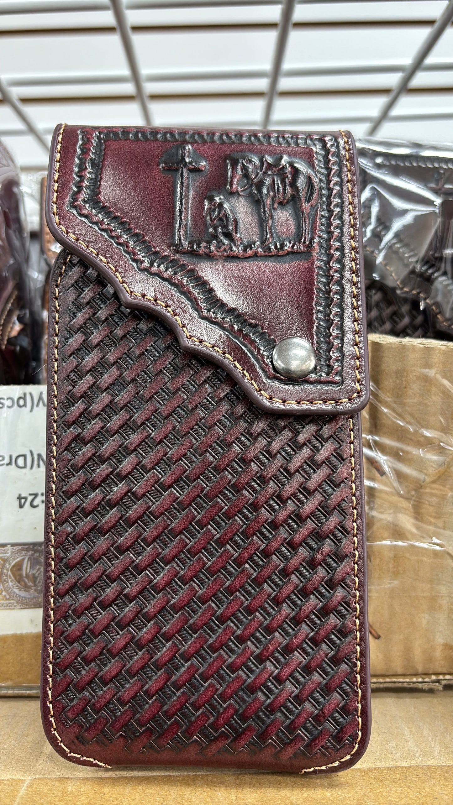 7" COWBOY PRAYER PHONE HOLSTER LEATHER LARGE BELT LOOP CASE UNIVERSAL #EH13817