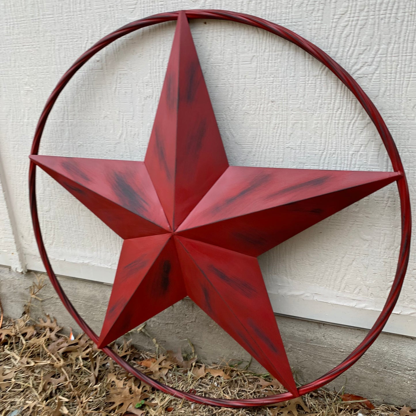 RED DISTRESSED STAR TWO TONE TEXTURE BARN STAR METAL LONESTAR TWISTED ROPE RING WESTERN HOME DECOR HANDMADE NEW #EH12958