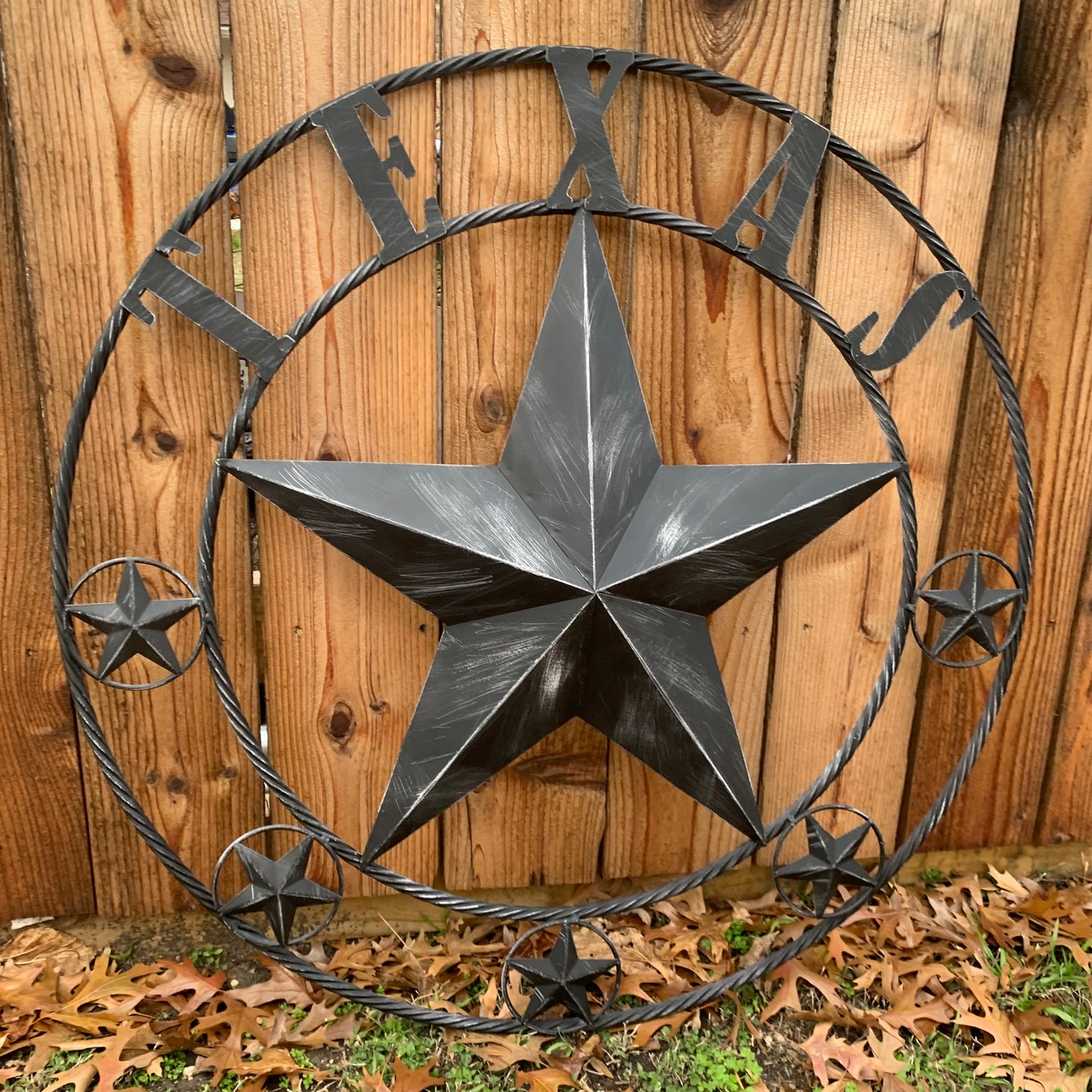 TEXAS BLACK DISTRESSED STAR TWO TONE TEXTURE BARN STAR METAL LONESTAR TWISTED ROPE RING WESTERN HOME DECOR HANDMADE NEW