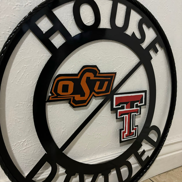 HOUSE DIVIDED OSU & TECH CUSTOM VINTAGE METAL CRAFT WALL ART RUSTIC TEAM SIGN HANDMADE 18",24",32",36