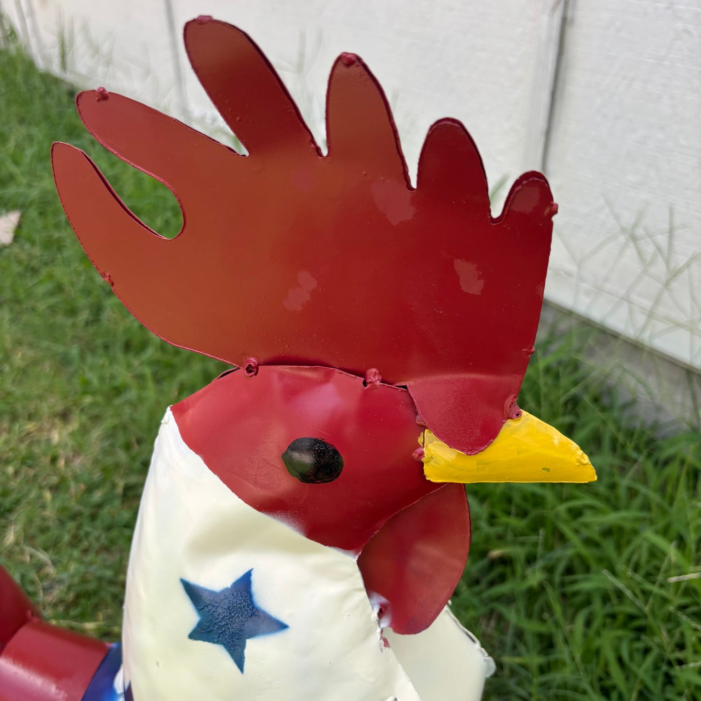 USA FLAG ROOSTER AMERICAN RED WHITE BLUE PATRIOTIC GARDEN METAL SCULPTURE WESTERN HOME DECOR ORNAMENT HANDMADE #34-003