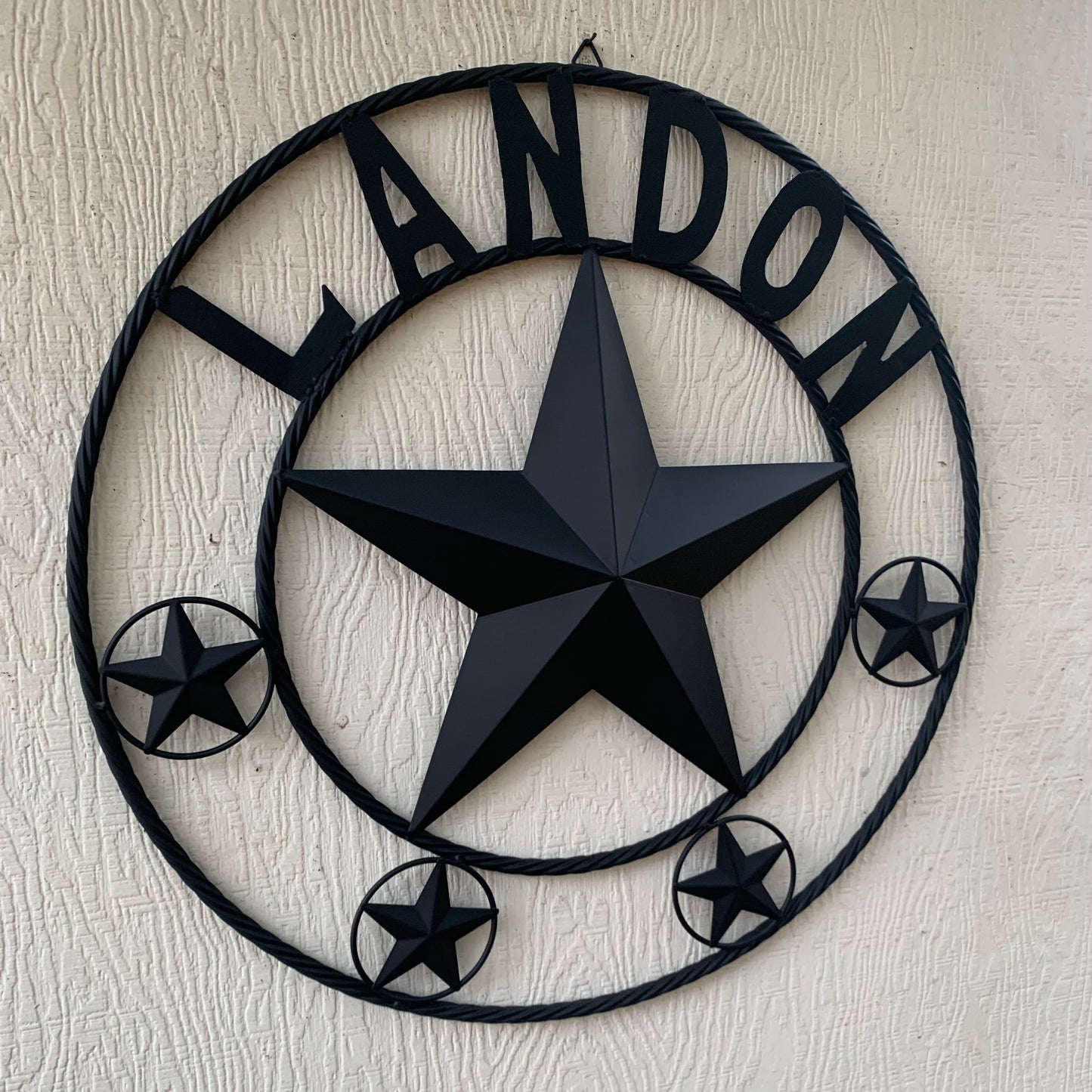 LANDON STYLE CUSTOM NAME STAR BARN METAL STAR 3d TWISTED ROPE RING WESTERN HOME DECOR RUSTIC BLACK HANDMADE 24",32",36",50"