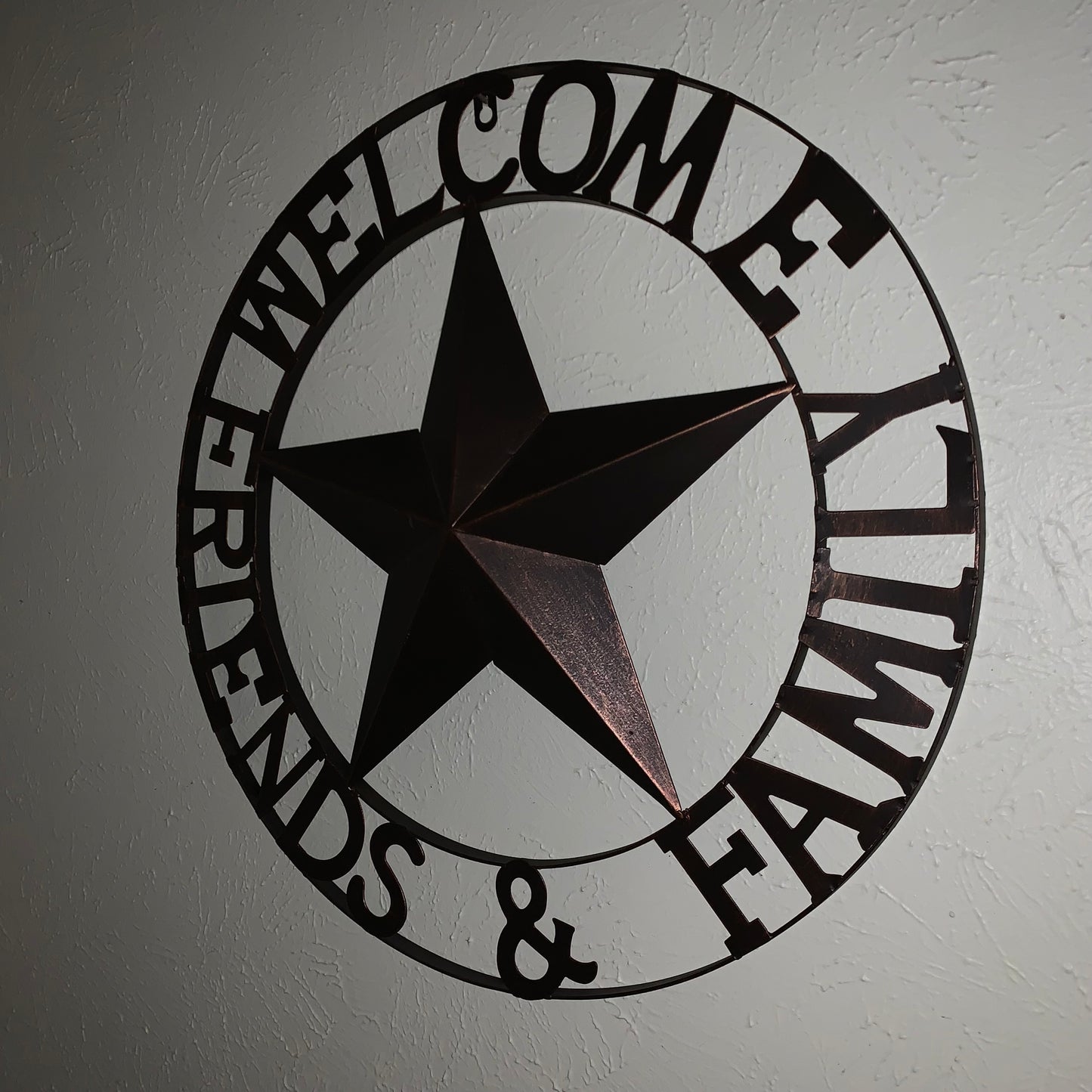 WELCOME FRIENDS FAMILY BARN METAL STAR WALL ART BRONZE WESTERN HOME DECOR HANDMADE NEW #EH13339