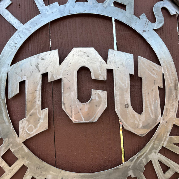 TCU TEXAS CHRISTIAN CUSTOM RAW METAL VINTAGE CRAFT TEAM SIGN UNPAINTED HANDMADE