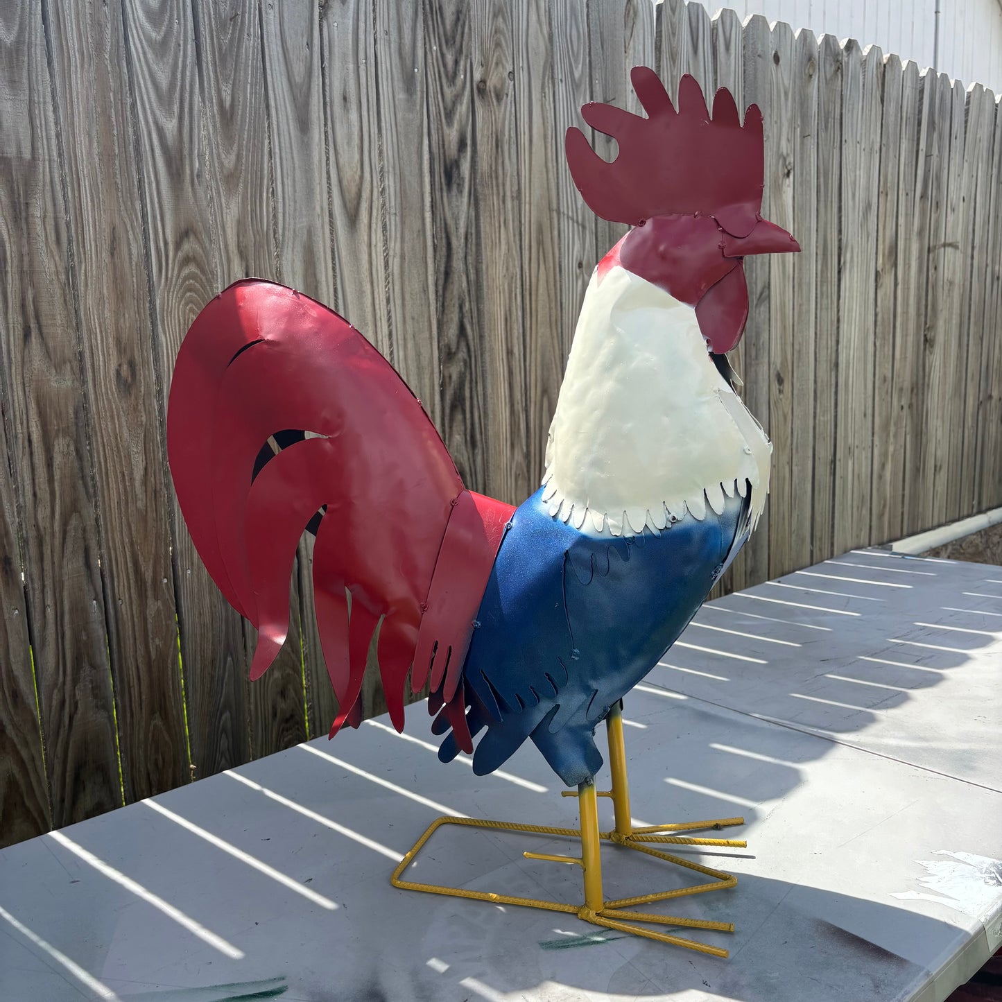 ROOSTER RED WHITE BLUE PATRIOTIC GARDEN METAL SCULPTURE WESTERN HOME DECOR ORNAMENT HANDMADE #34-003 18",30",40"