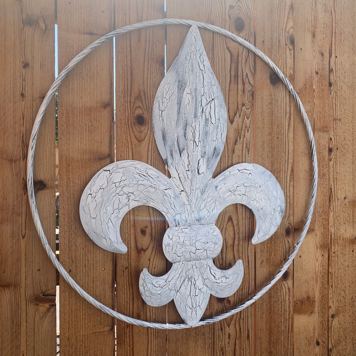 24",36" FLEUR DE LIS METAL CRACKLE WHITE WESTERN HOME DECOR HANDMADE WALL ART NEW #EH10149