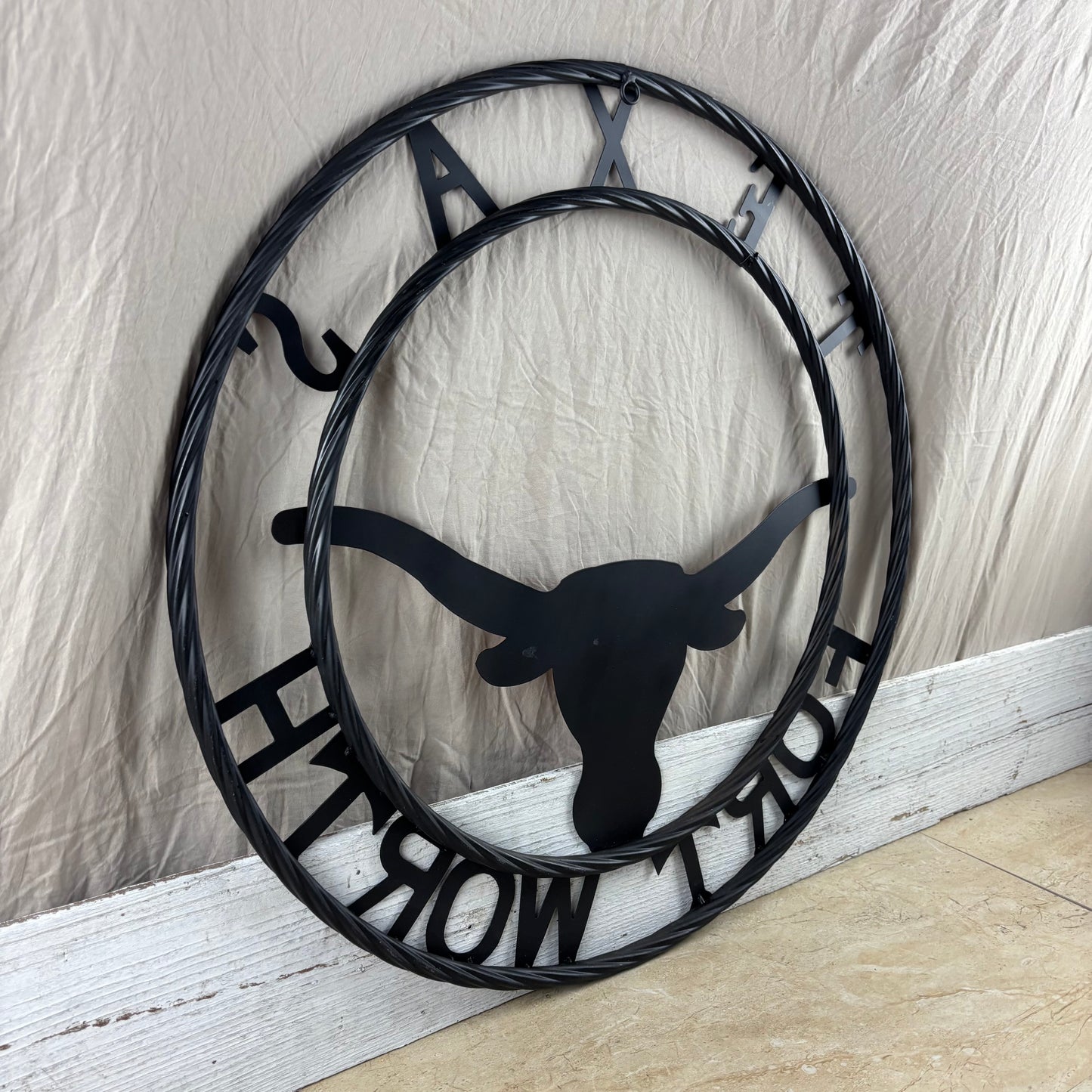 TEXAS FORT WORTH METAL SIGN LONGHORNS ORANGE WESTERN HOME DECOR HANDMADE