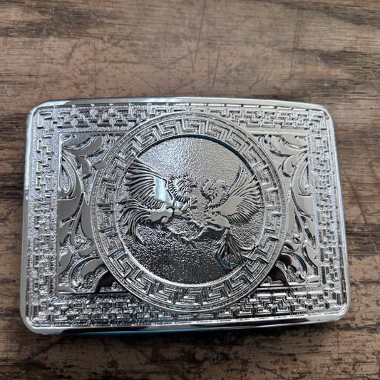 COCK FIGHTING ROOSTER BELT BUCKLE SILVER WESTERN METAL BUCKLE FASHION ART 4.5" X 3.5"  #EH13233