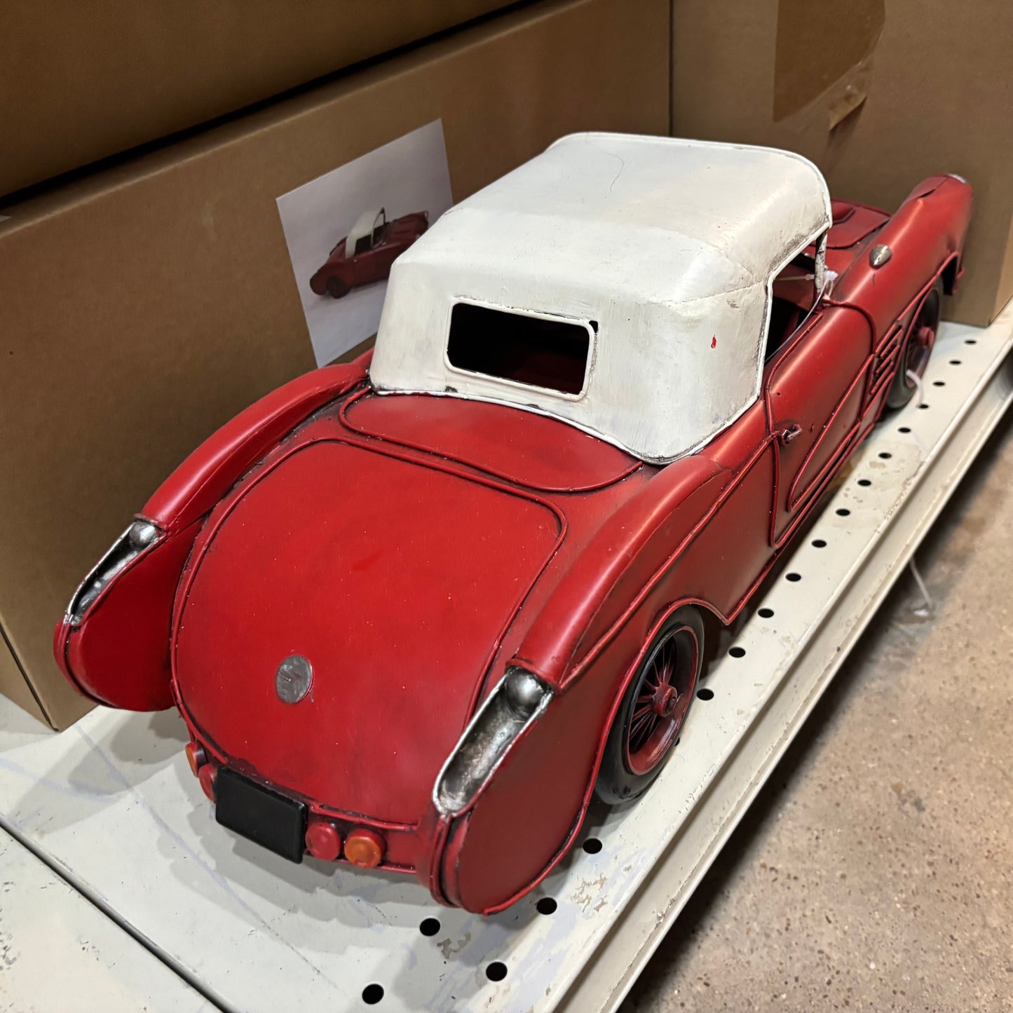 RA0236 RED CLASSIC CAR COVERTIBLE L 18" METAL CAR ART WESTERN HOME DECOR HANDMADE