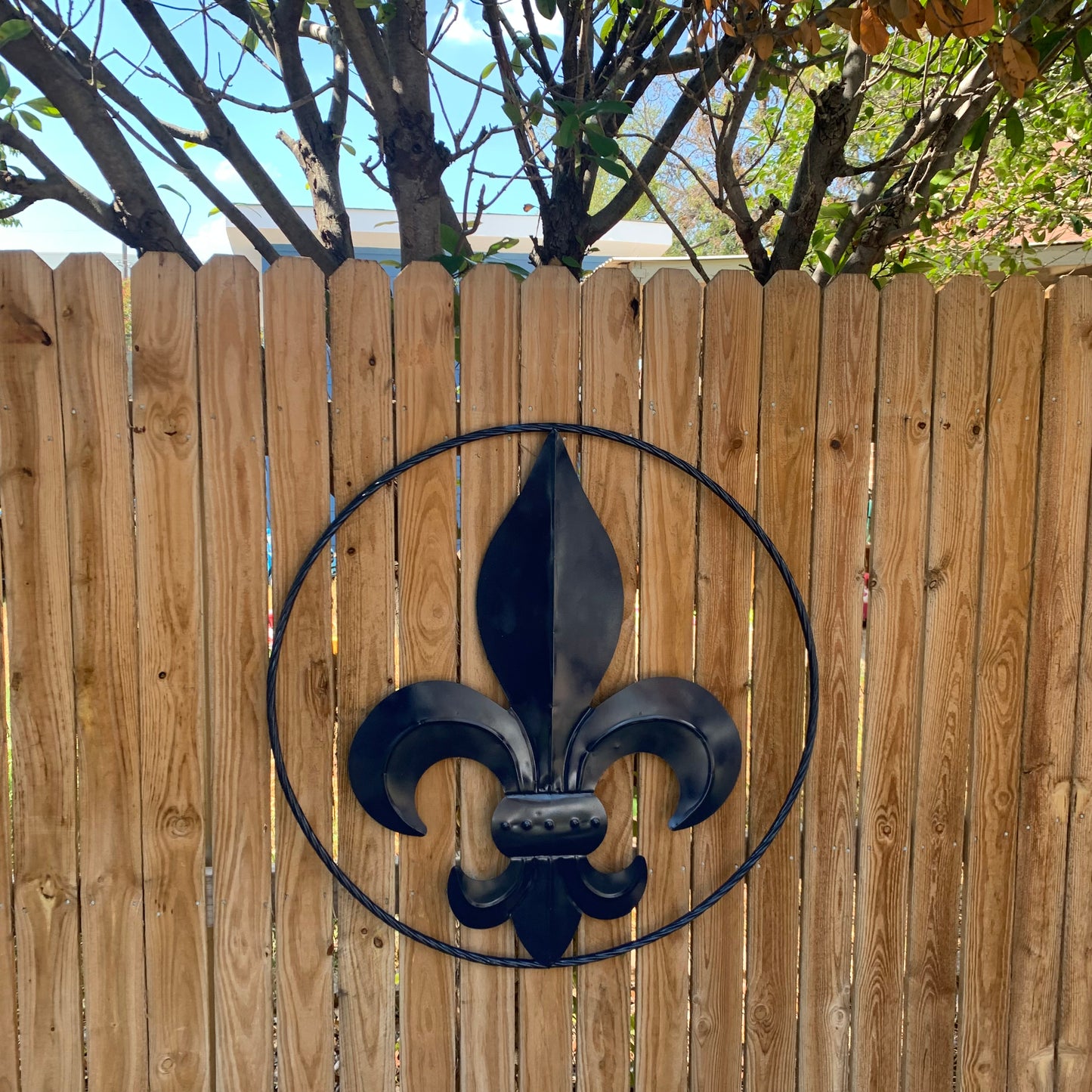 NAVY BLUE 24",36" FLEUR DE LIS METAL WALL ART SIGN WESTERN HOME DECOR HANDMADE NEW #EH10764